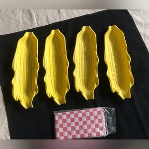 Melamine Yellow Corn-on-the-Cob Serving Dishes Set with tissues